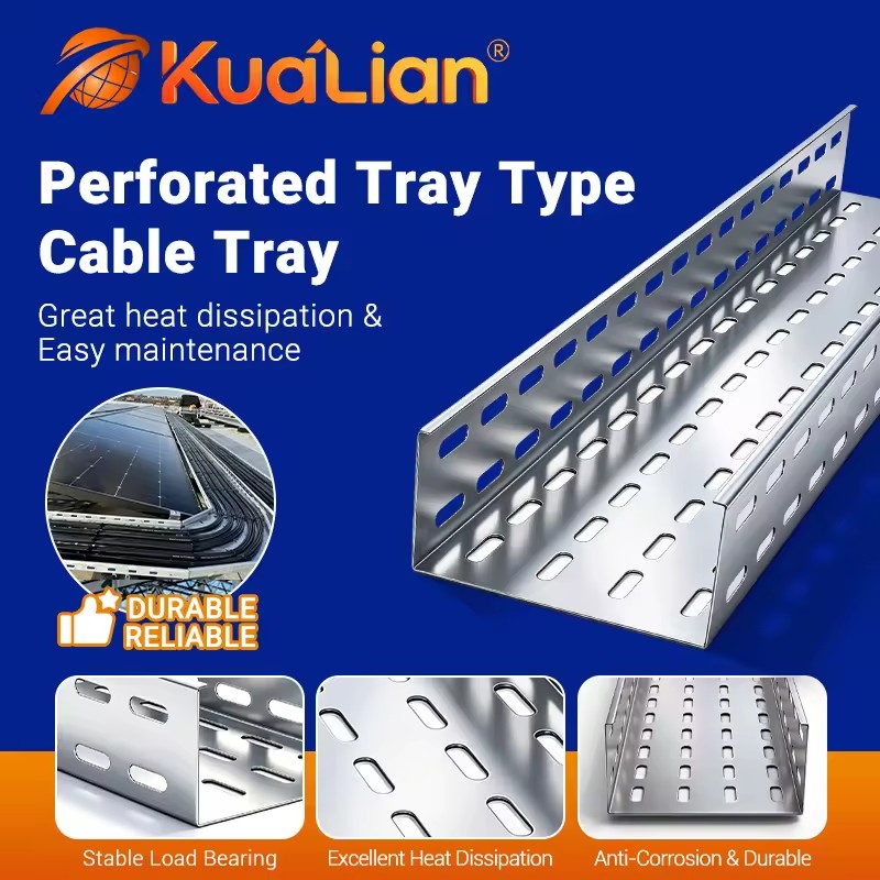 KUALIAN Galvanized Steel Perforated Cable Tray, Custom Size for Cable Management