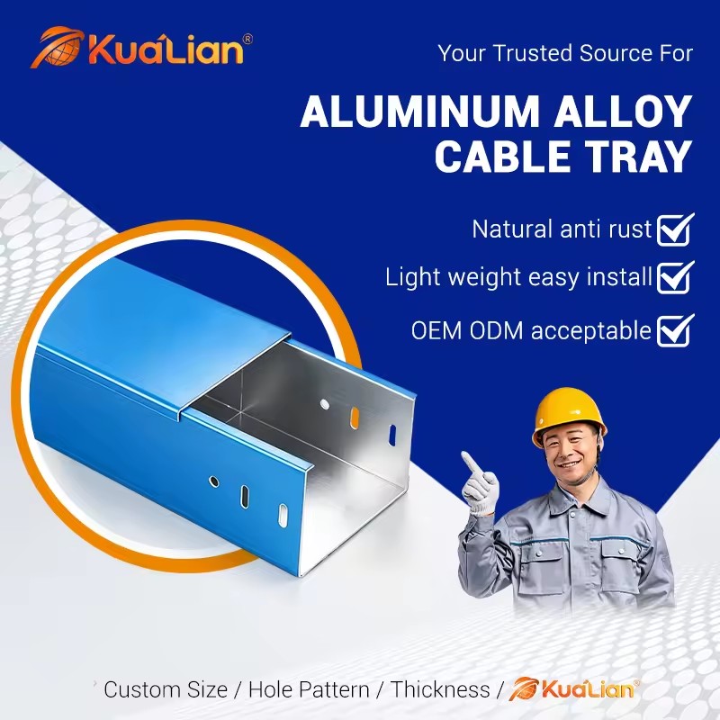 KUALIAN Factory Price Aluminum Alloy Trough Cable Tray Lightweight Closed Cable Channel for Building Wiring