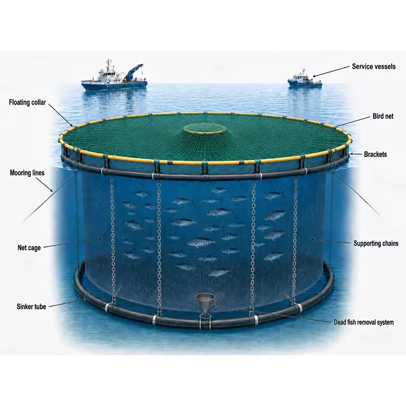25m Diameter Wind and Wave Resistant HDPE Circular Fish Cage for Offshore Grouper Aquaculture