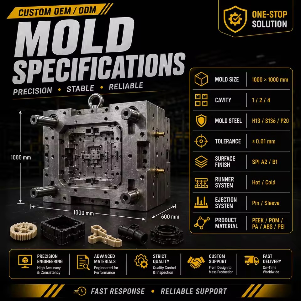 Injection Molding Plastic Mold PC PP PVC PPE Nylon ABS Waterproof Customized OEM Rapid Prototype Service Plastic Mould