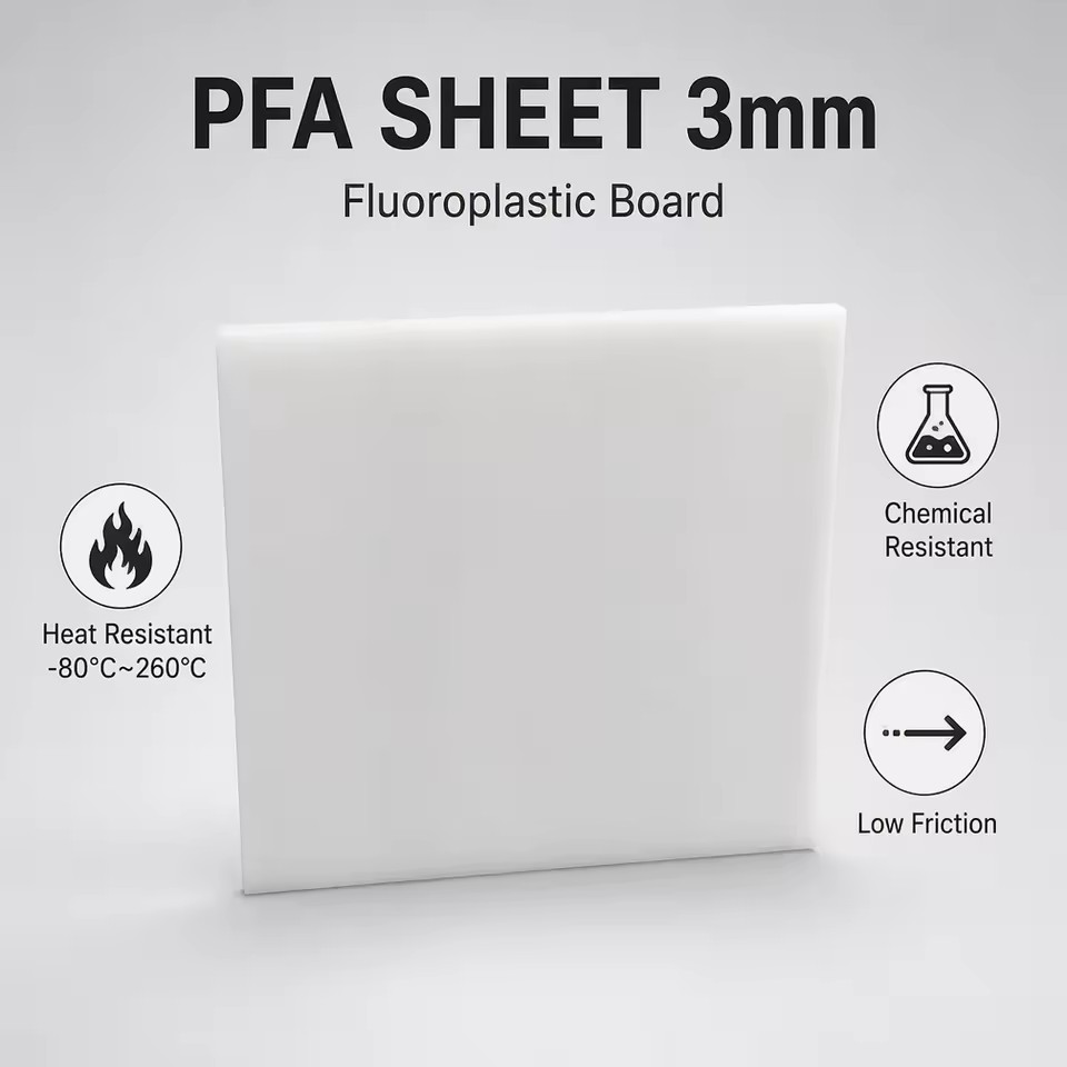 PFA Sheet 3mm White Fluoroplastic Board Heat Resistant Chemical Resistant Low Friction for Semiconductor Chemical Industry