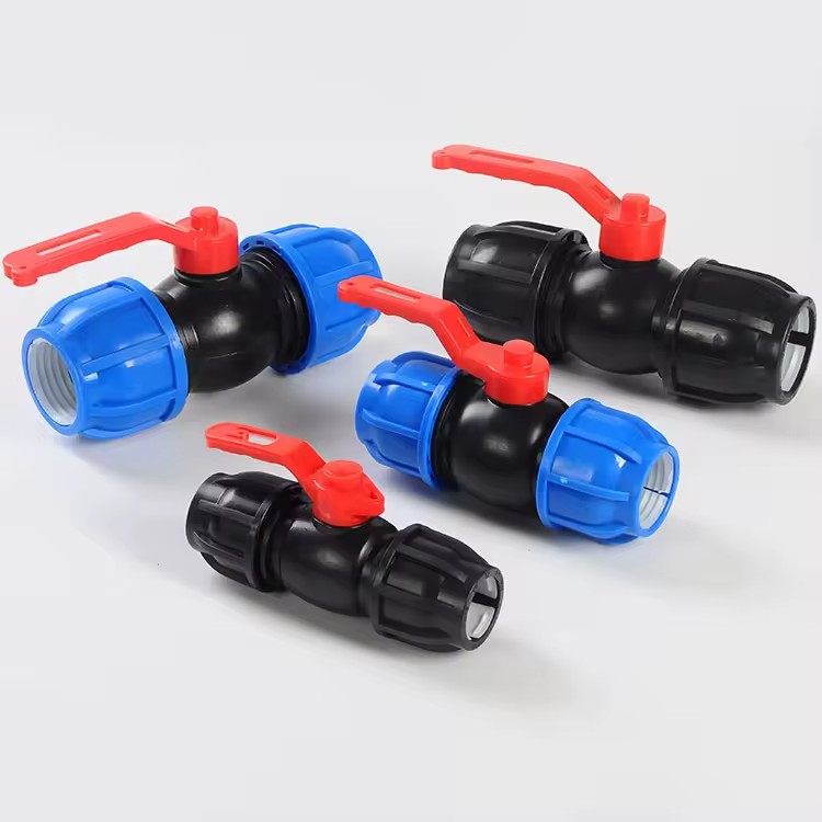 PP Double Union Ball Valve PE Irrigation Compression Fittings PN16 for Water Pipes PE Pipe Fittings Poly Pipe Fittings