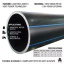 High Quality Black HDPE Water Pipe PE100 Grade 20mm-1000mm SDR11 SDR17 Plastic HDPE Pipe for Drinking Water Project