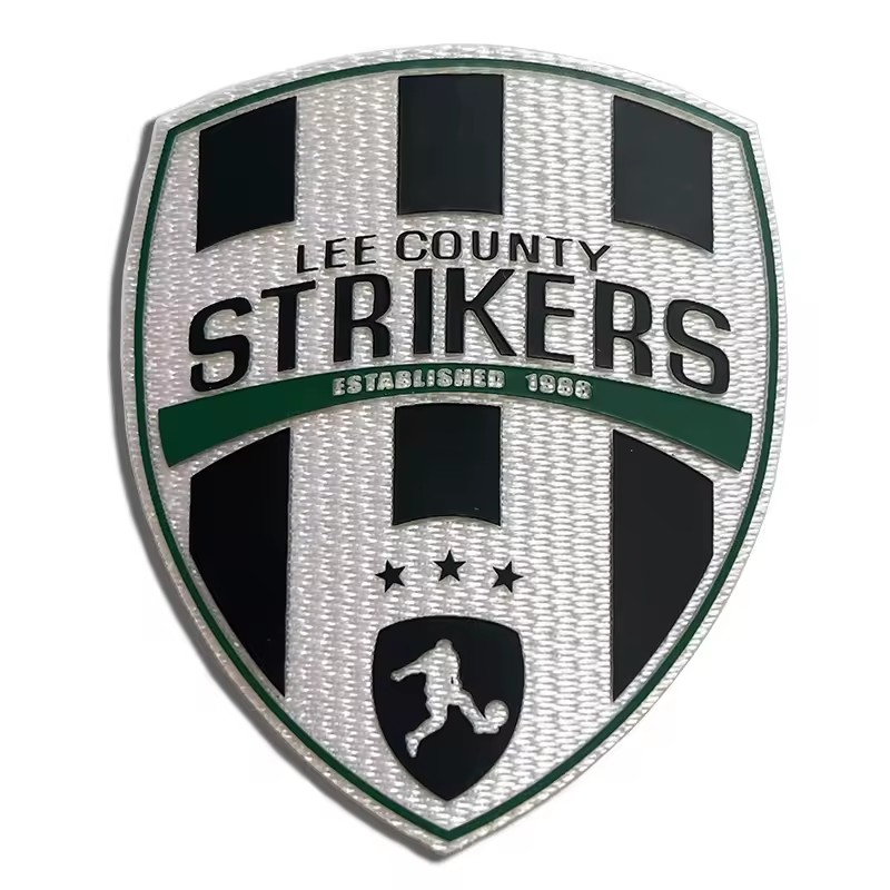 Wholesale Customization Eco-Friendly Water Resistant Glow Dark 3D Shield Shaped Self-adhesive TPU Badges for Football Basketball