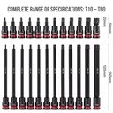 Industrial 24pc T10-T60 3/8 Drive Chrome Plated Torx Socket Set with S2 Steel CR-V Bits for Automotive Repair
