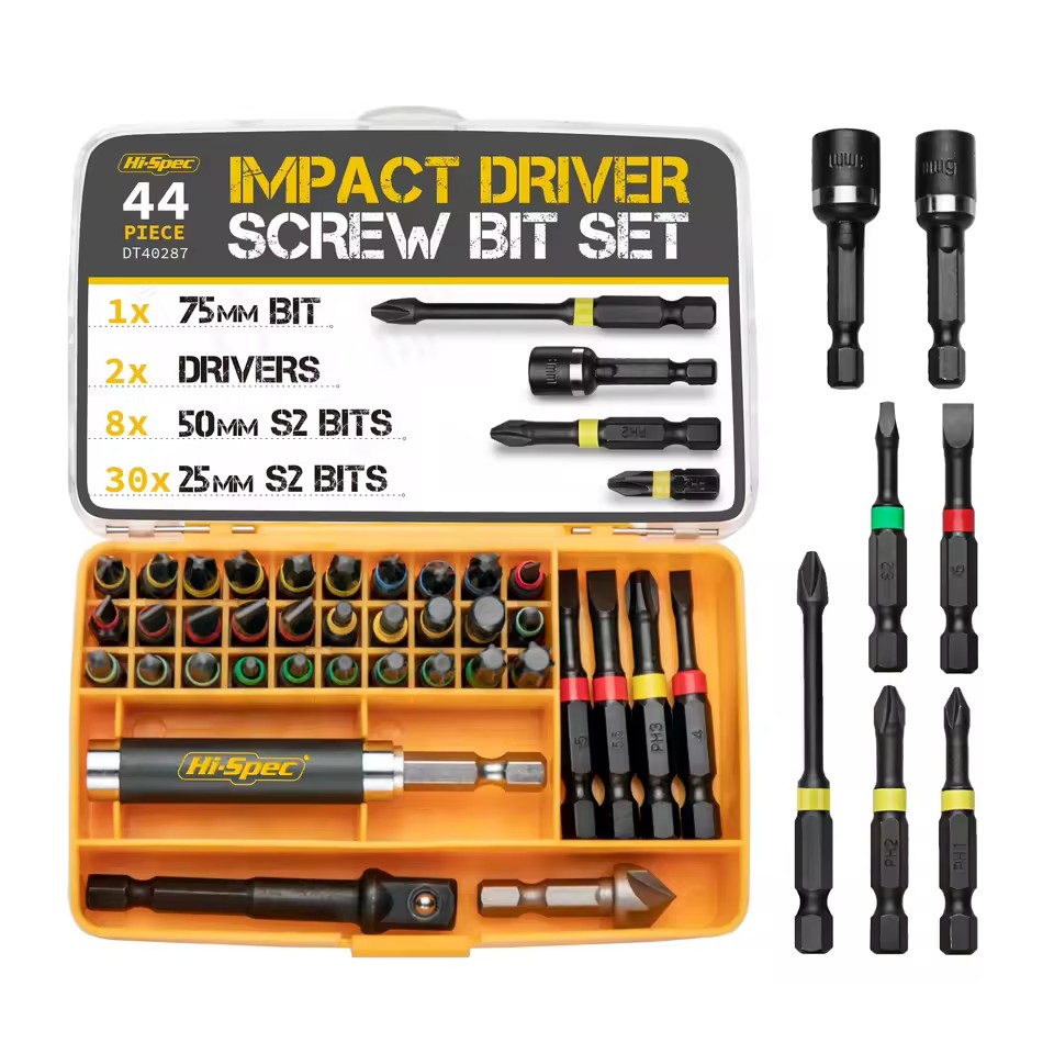 44pc 1/4 Inch Metric S2 Impact Screw & Nut Driver Multi Bit Set. Hex, Torx, Square Screwdrivers & Socket Holder. OEM ODM Ready