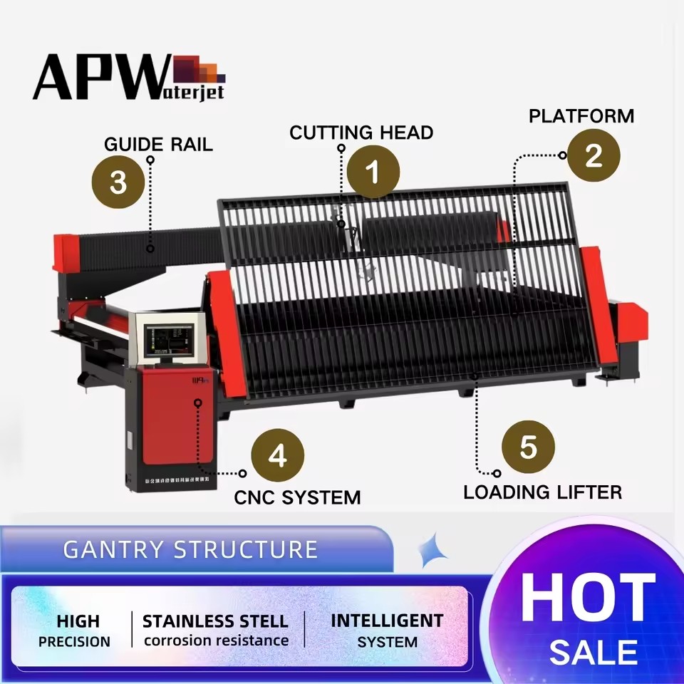 APW 5 Axis Water Jet Cutter 37kw Power 1 Year Warranty