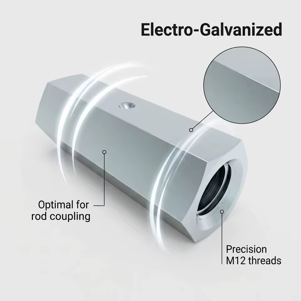 M12*50 Carbon Steel Fully Threaded Electro Galvanized Hex Female Coupling Nut with No Washer for Threaded Rod Connection
