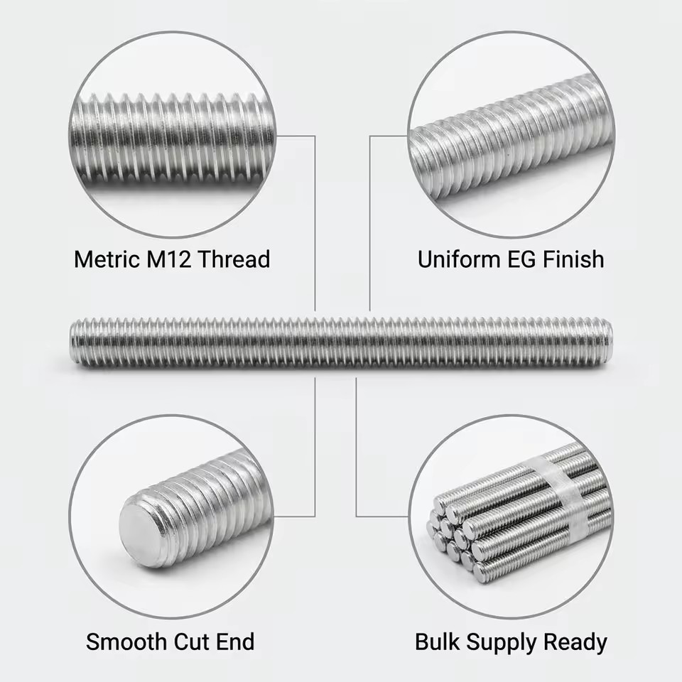 Q235B Carbon Steel M12 Right Hand Electro Galvanized Fully Threaded Rod for Solar Bracket & Ceiling Suspension