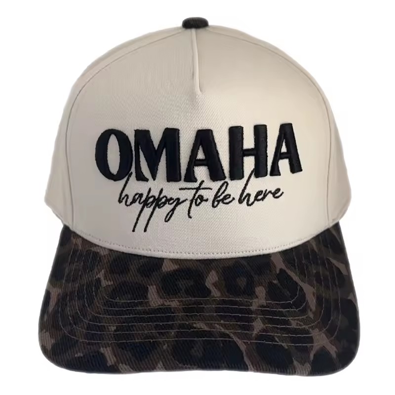 High Quality Custom logo 5 Panel Cheetah Brim Hat Women Vintage 3D Embroidered Baseball Caps Fashion Shop Structured Trucker Hat