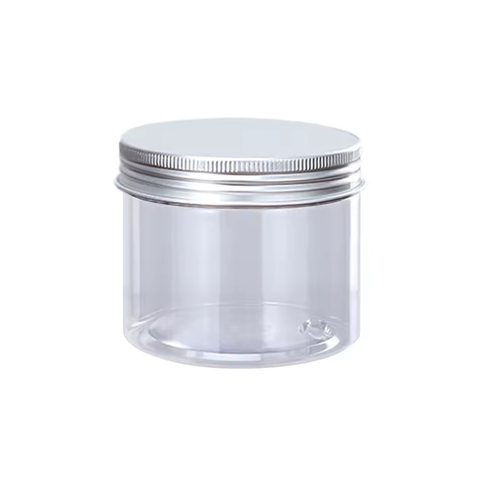 Custom Pet Bottle 68mm Tooth clear 180ml 200ml 250ml Plastic Jar Containers with Aluminum LIDS for Sale Food Packaging Jars
