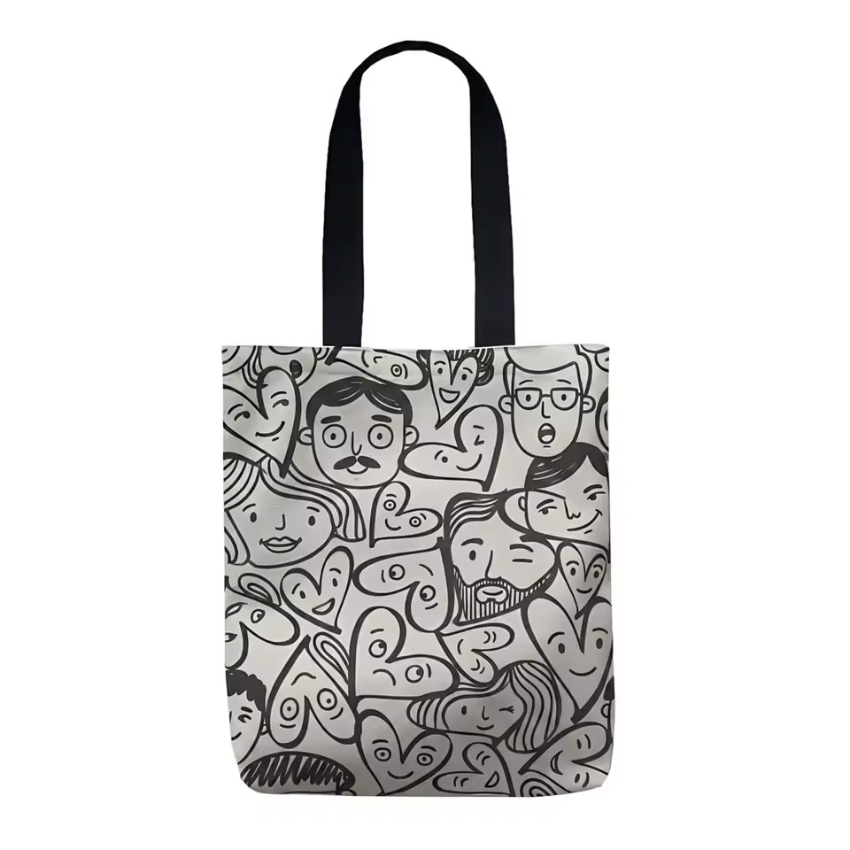 Custom Logo 16oz Heavy Duty Cotton Canvas Letter Pattern Zipper Closure Tote Bag Bulk Order Wholesale for Promotional Events