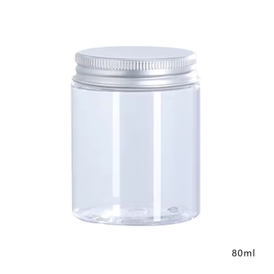 Wholesale 80ml Plastic Wide Mouth 20-300ml PET clear Cream Jar Empty Food Bottle with Aluminum Lid