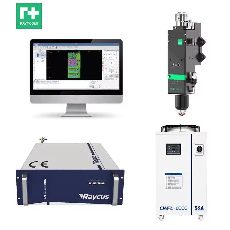 4In1 Kit Raytools BS06K-CAT XC3000PLUS Raycus 6KW Fiber Laser Source TEYU S&A 6000W Water Chiller Fiber Laser Cutting Parts Kit
