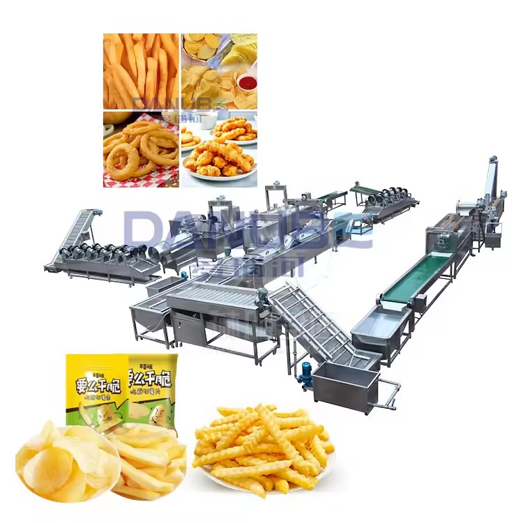 Commercial Full Automatic French Fries Potato Chips Line for Fruit Vegetables Seafood High Performance Cooking Machine