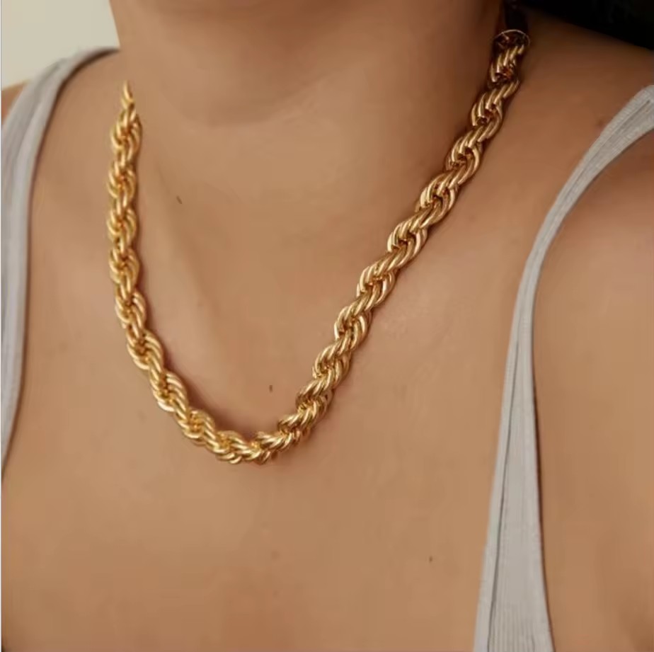 Customized Trendy 316l Stainless Steel 18K Gold Vacuum Plating 8MM Thick Twist Chain Charm Necklace for Women