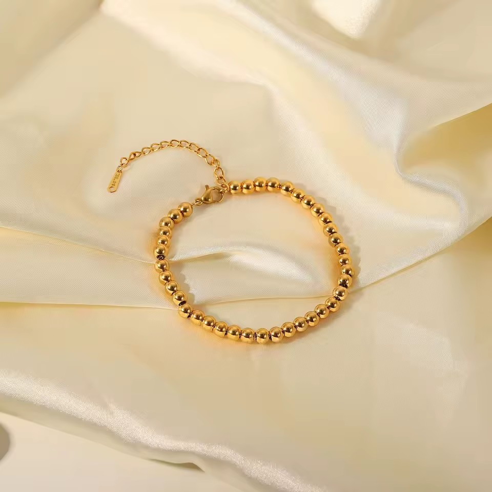 Minimalist Beaded Bracelet Simple Design Geometric 18k Gold Plated Stainless Steel Bracelets