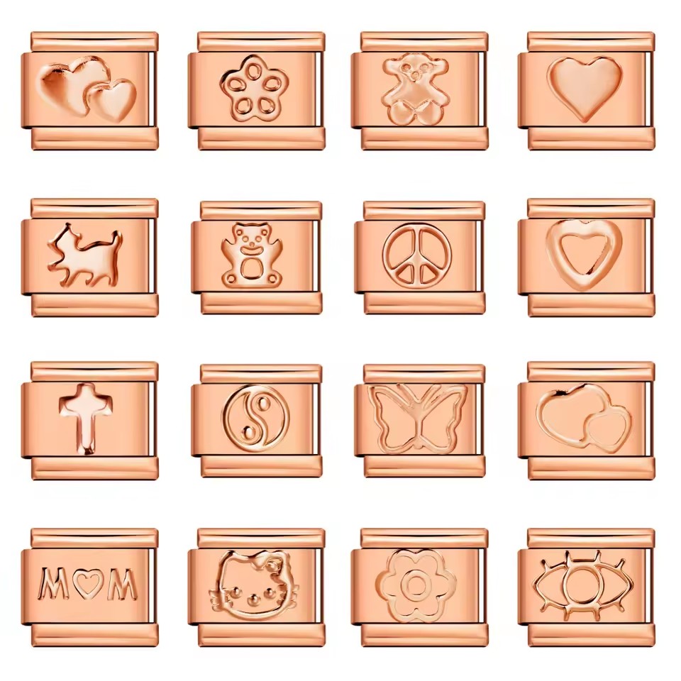 DIY Italian Charm Bracelet Rose Gold Titanium Steel Stamping Pattern