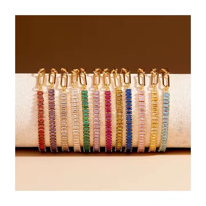 12 Months Birthstone Micro Set 18K Gold Plated Stainless Steel Adjustable New Full Diamond Zircon Bracelet