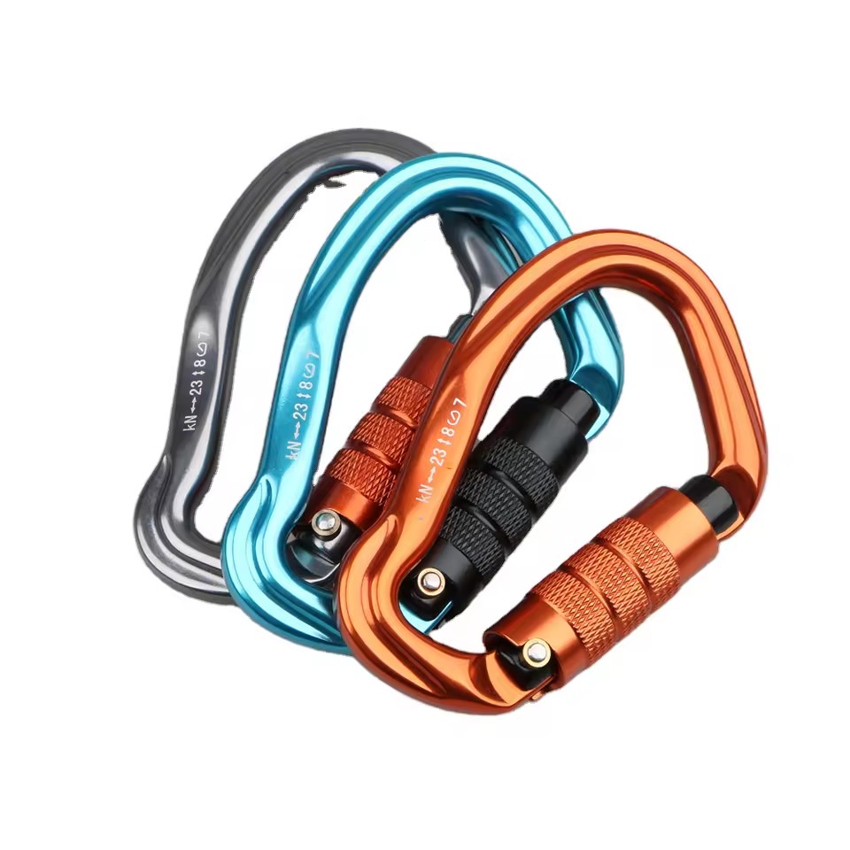 Heavy Duty 25KN Aluminum Alloy Carabiner D-Shape Rock Climbing Clips Anodized Screw Locking for Mining Heavy Industry OEM Model