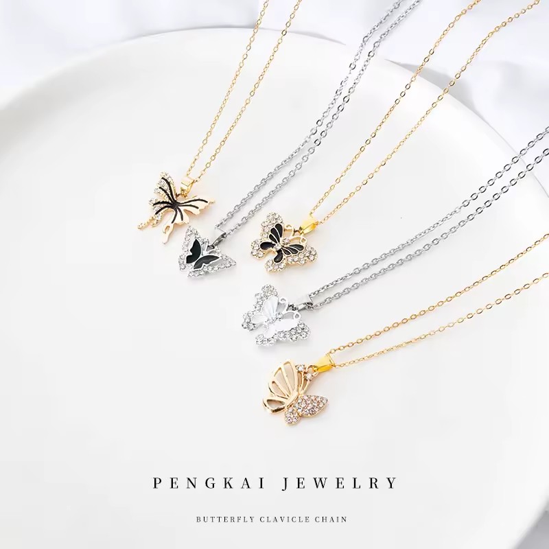 PT058-059 Gold Plated Butterfly Chain Necklace Hypoallergenic Stainless Steel Jewelry Boho & Everyday Luxury Gift for Women