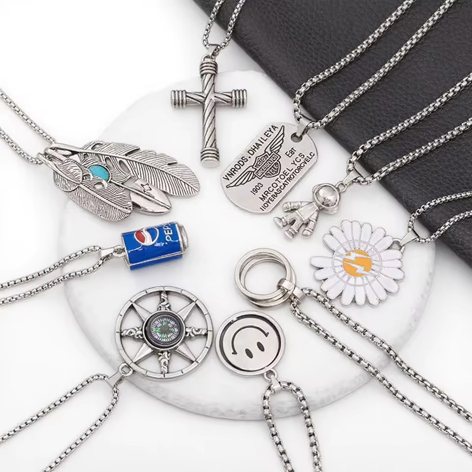 PN1153-1160 Wholesales Titanium Stainless Steel Retro Hip Hop Necklace Personalized Creative Men's and Female Necklace