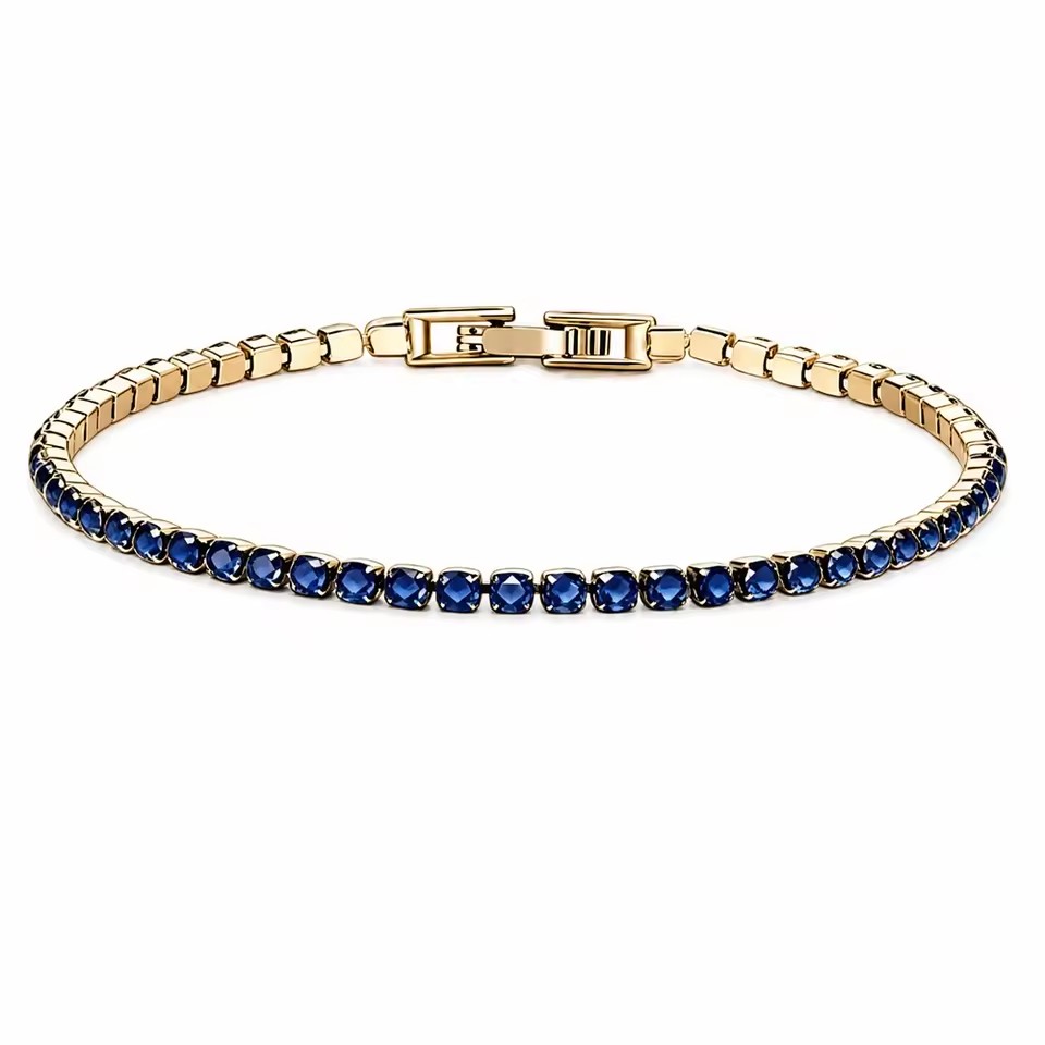 Colorful Synthetic Zircon Prong-set Bracelet, Elegant Women's 18k Gold Stainless Steel Trendy Chic Boutique Bracelet