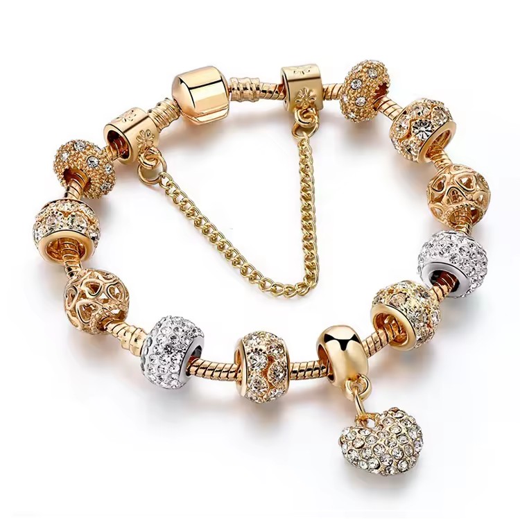 Fashion Luxury Gold Plated Crystal Beads Charm Bracelet Jewelry Diamond Inlay Heart Shape Charm Bracelets for Women