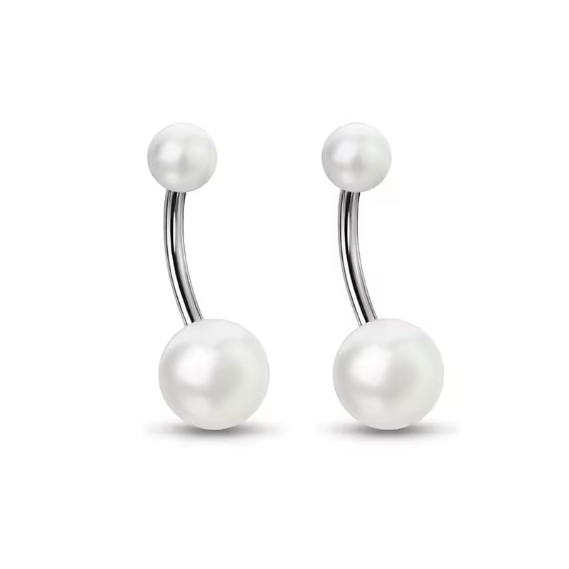 Fashionable Titanium Belly Button Ring F136 G23 Double-Ended Pearl Gold Plated Inner Tooth Cross-Border Manufacturer