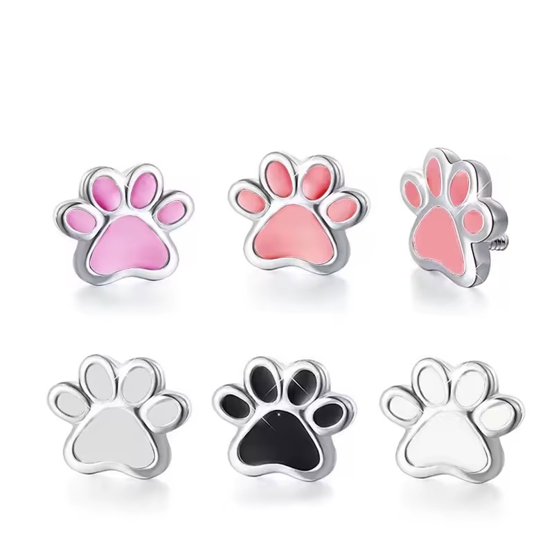 Titanium G23 Flat Earrings Lip Ring 16G Drop Oil Cat PAWS Ear Stud Body Piercing Jewelry