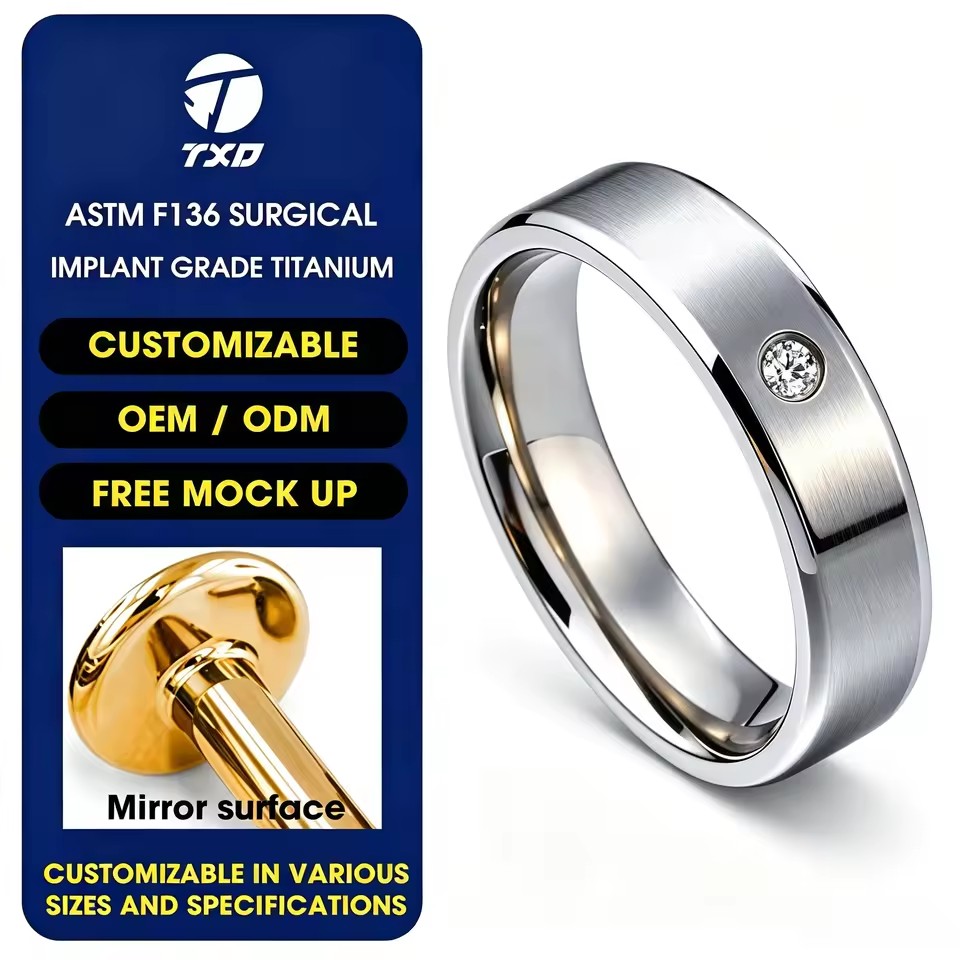 High Quality Men's Classic Luxury Titanium Ring 6mm Gold Plated Silver Gemstone Inlay Claw Custom Iced Wedding Gift Jewelry