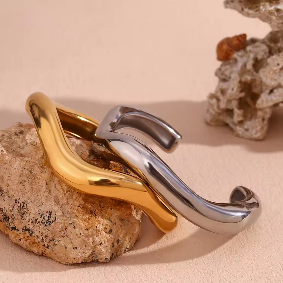 18K Gold Plated Stainless Steel Jewelry Bangles for Women