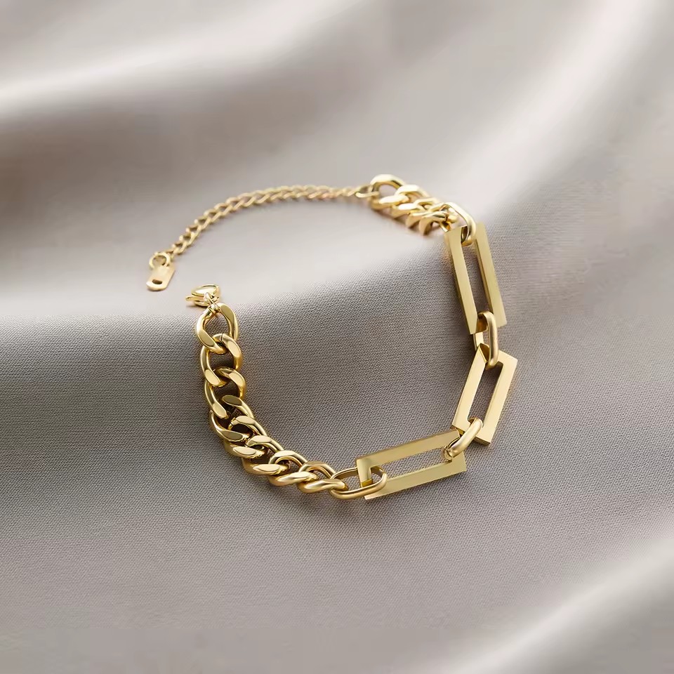 Dainty Silver Gold Men's Trendy 14K Gold Plated Waterproof Cubic Zirconia Stainless Steel Stackable Charm Bracelet Heart