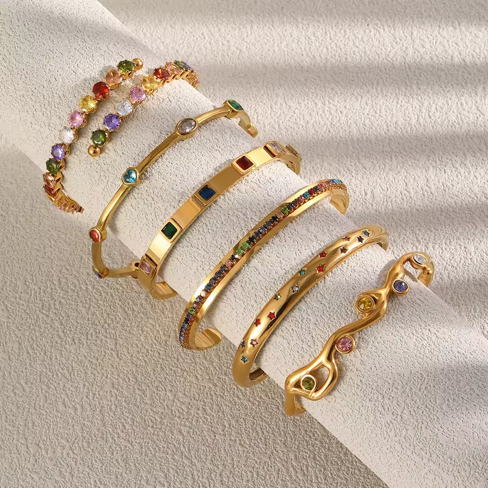 18K Gold Plated Stainless Steel Jewelry Bangles for Women