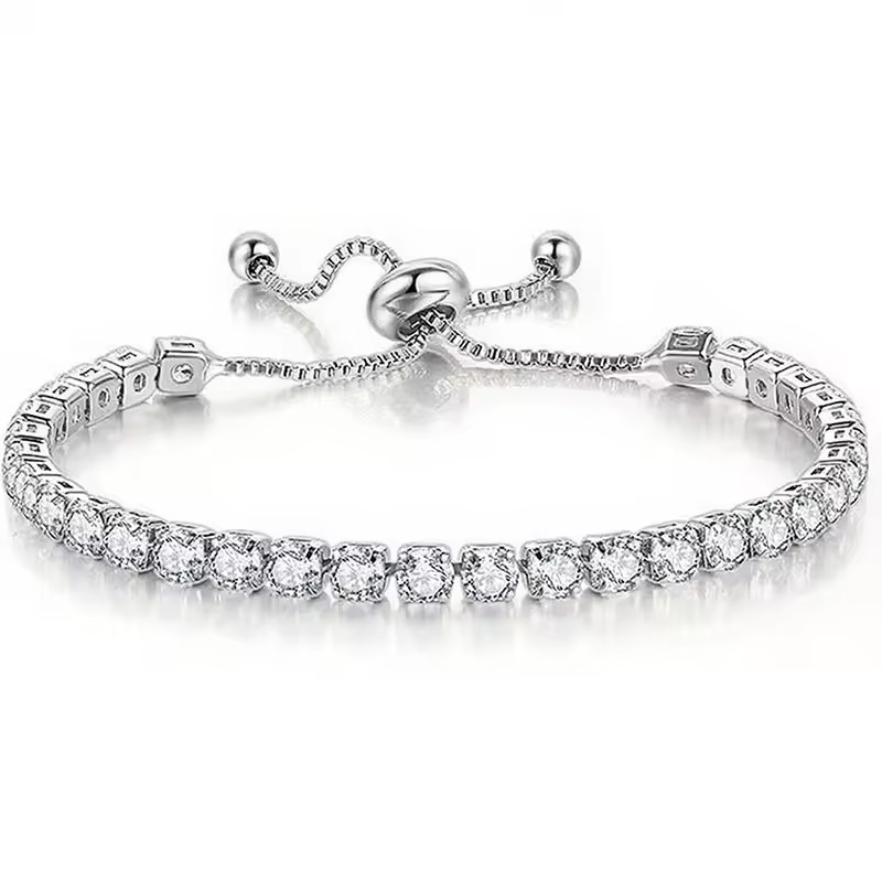 JeweBella Silver Plated Classic Adjustable Tennis Bracelets Set Crystal Rhinestone Zirconia Women Girlfriend Mother Wife Gift