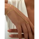 Women's 14k Gold Plated Brass Natural Stone Link Chain Bracelet Set 2 Pcs Trendy Gift Jewelry