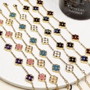 Unisex Double-Sided Four-Leaf Clover Stainless Steel Chain Link Crystal Rhinestone Bracelet Light Luxury Gradient Color Lucky