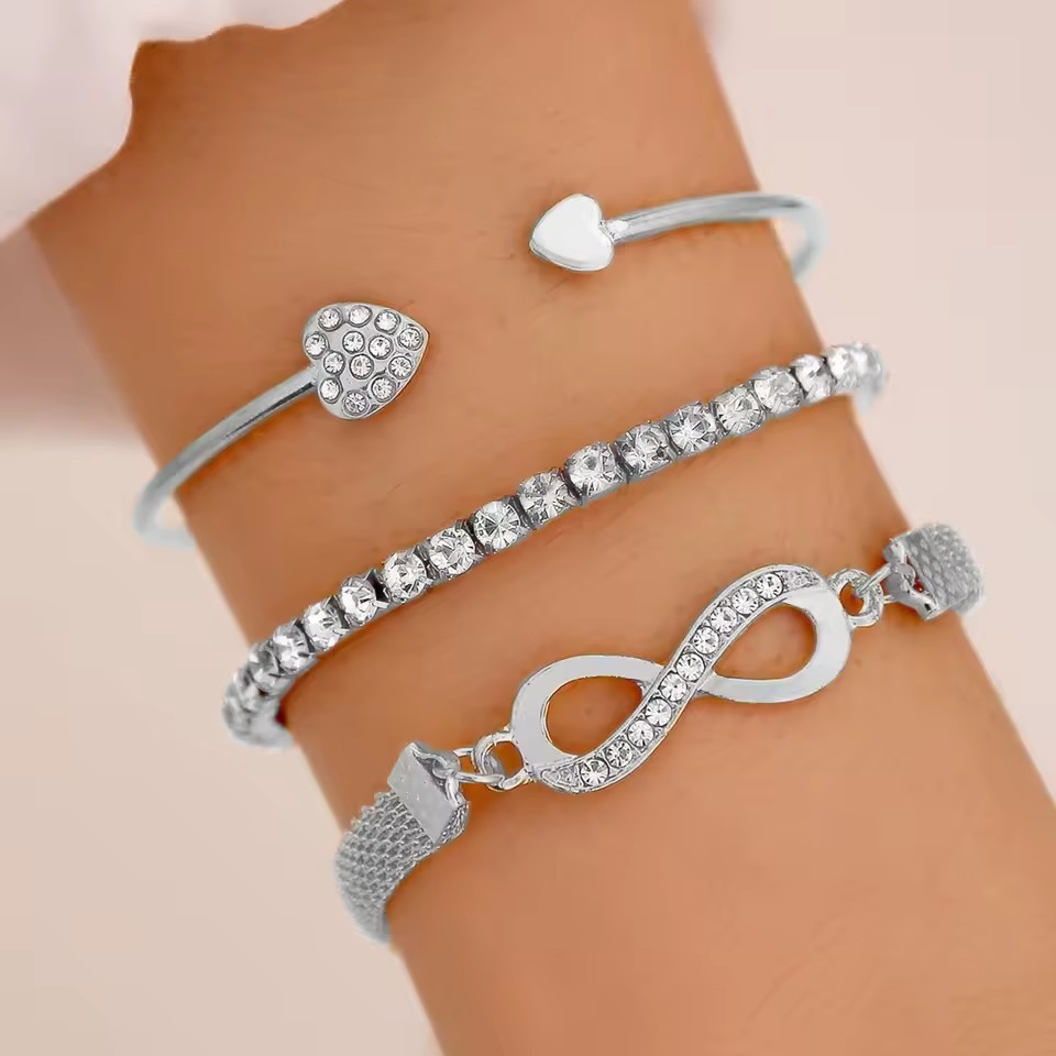 Trendy Stainless Steel Jewelry Gold Plated 3pcs Geometric Hip Hop Chain Link Bracelet Twisted Rope + Cuban 16+3CM Unisex Set
