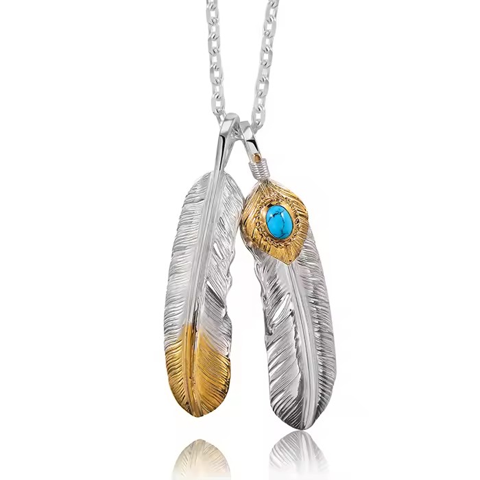 Marvelcolour 950 Sterling Silver Eagle Feather Charms Necklace Jewelry Accessories for Men Women