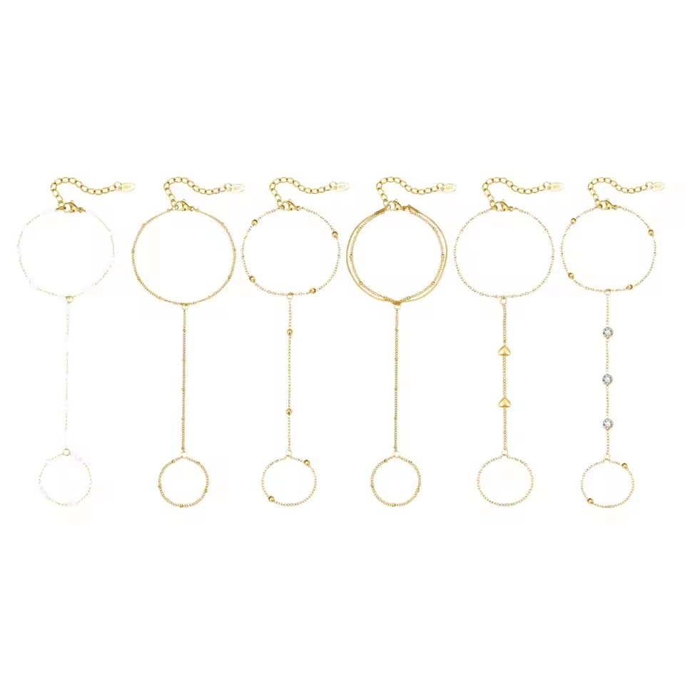 14K Gold Plated Minimalist Linked Chain Hand Harness Chain & Link Bracelets for Everyday Casual & Party Fashion Matching