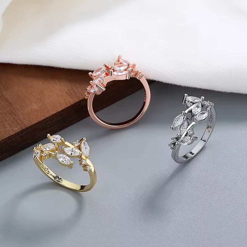 Landy Waterproof CZ Leaf Branch Ring for Delicate Bridal Styling