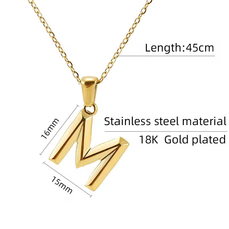 18K Gold Plated Titanium Steel 3d Letter 316l Stainless Steel Initial Necklace for Women and Men