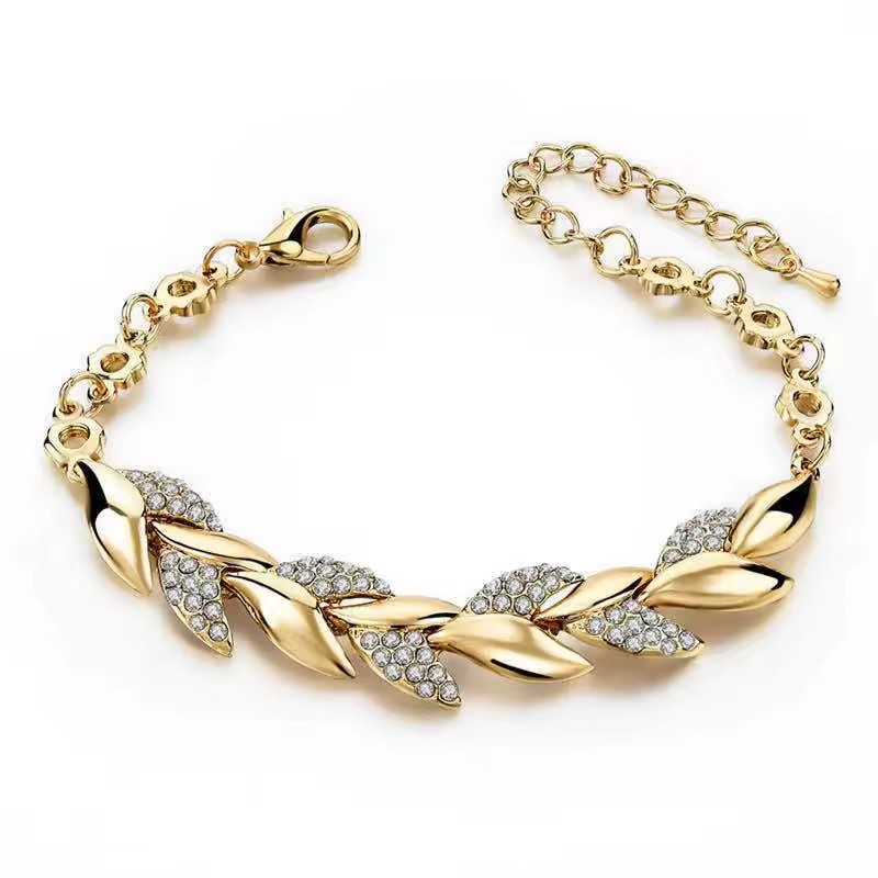 18K Gold Leave Bracelet for Women Fashion Wedding Mental Jewelry Diamonds Bracelet