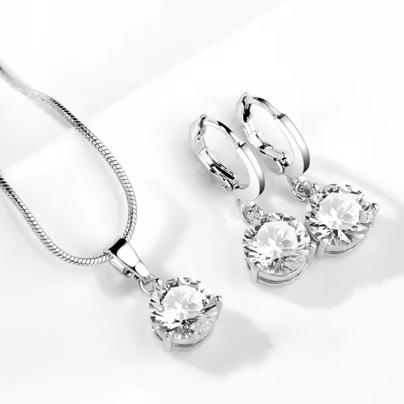 Wedding Bridal Ensemble Bijoux Femme Crystal Earring Necklace Luxury Fashion Jewelry Set for Women