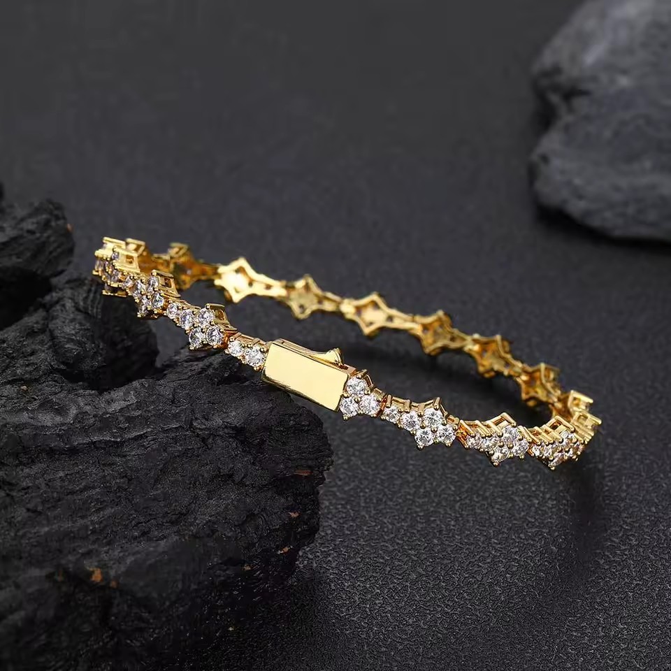 Cross-border European American Hip-hop Spring Buckle Aircraft Tennis Chain Zircon Iron Men's Bracelet Jewelry Women's Light