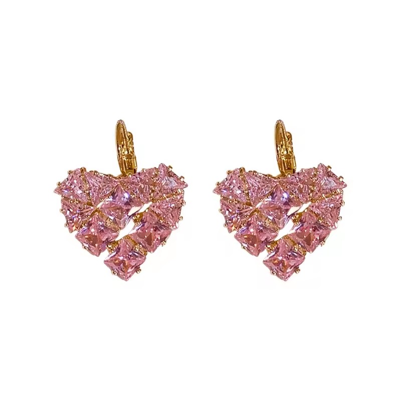 Korea Minimalist Zircon Heart Copper Electroplated Clip-on Earrings Fashionable Elegant All-matching Light-luxury Ear