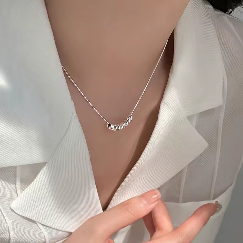 925 Sterling Silver Necklace Minimalist Style Water Wave Chain Trendy Subtly Luxurious Versatile Collar-length Piece for Women