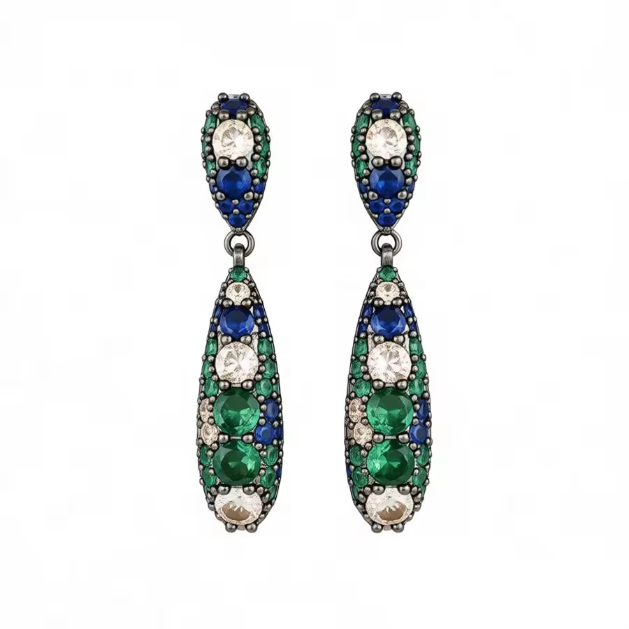 Vintage Silver Needle Drop Earrings Zircon Teardrop Design Light Luxury High-End Feel Retro Exquisite Women's Wholesale