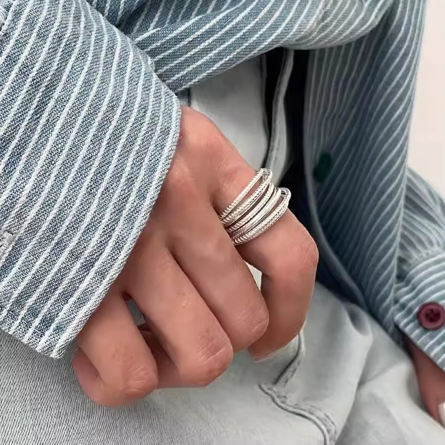 Niche-designed Multi-layered Personalized Tungsten Electroplated Ring Women Korean-style Fashionable Minimalist High-quality