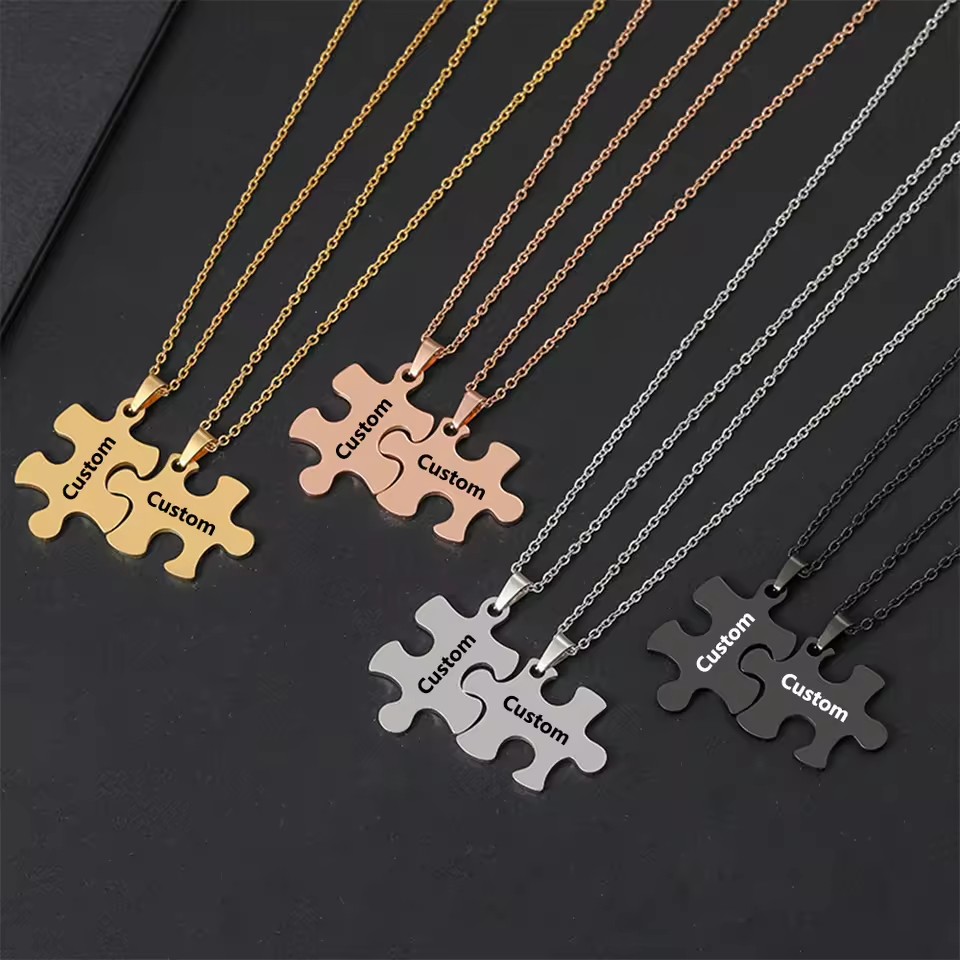 Low Price Couple Style Blank Puzzle Stainless Steel Custom Name Design Necklace